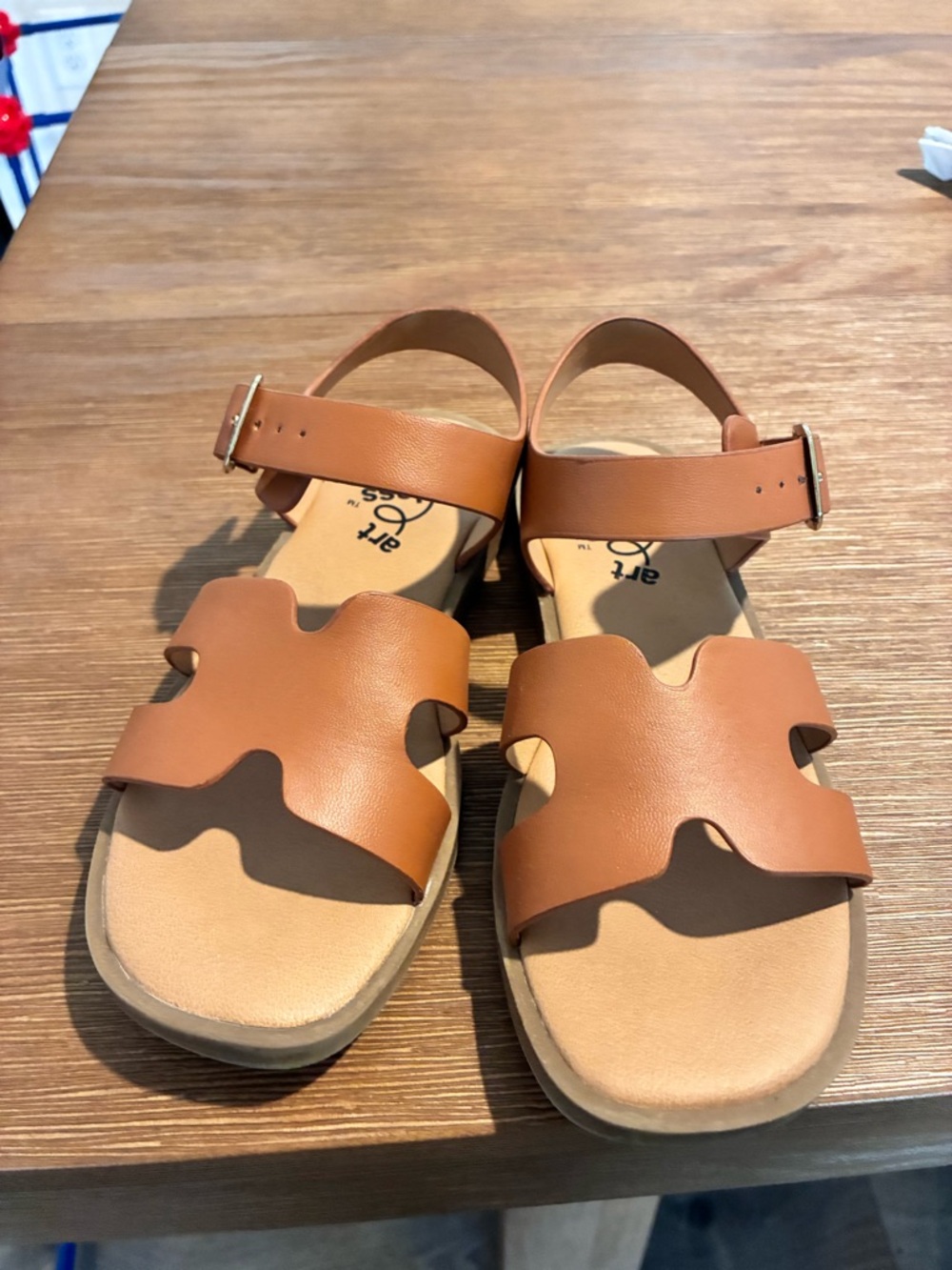 art class Tan/Brown Girls' Buckle Strap Cutout Sandals